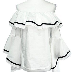 New Central Park West Flared Sleeve Off The Shoulder Top White Black Size Small